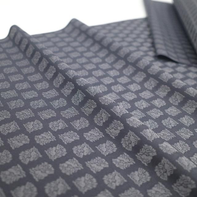 御召 着物 着尺 反物 正絹 京都 西陣 お召 先染め 織り柄 濃グレー