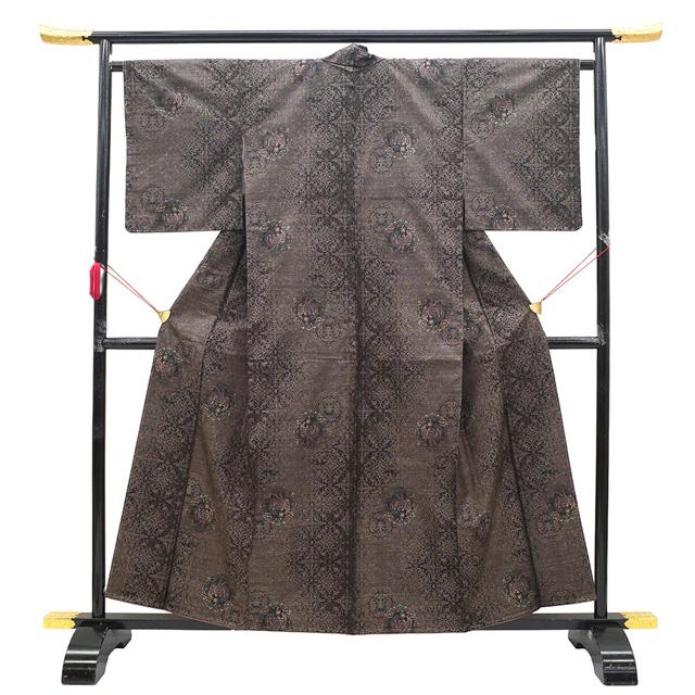 本場大島紬 着物 未使用 正絹 大島紬 袷 泥染め こげ茶色 カジュアル