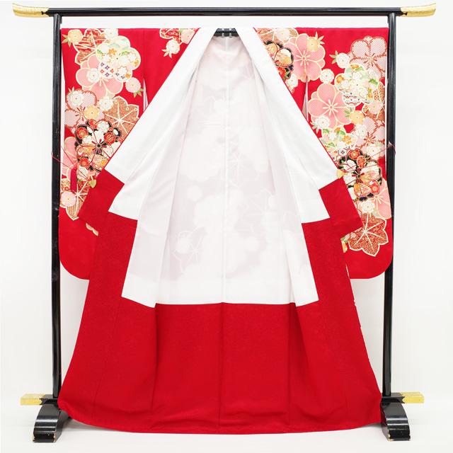 振袖 着物 金駒刺繍 金彩加工 赤 桜 梅 菊 成人式 二十歳 中古 仕立て