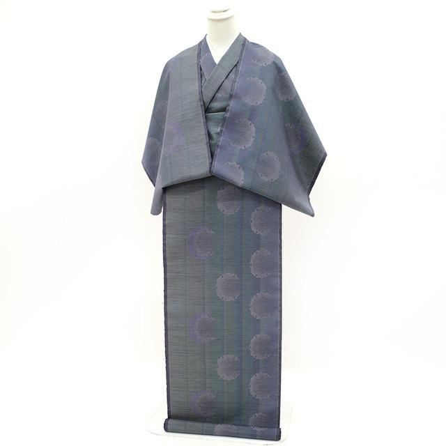 本場大島紬 着物 着尺 反物 横双 織絣 窪田織物 濃グレー ブルー