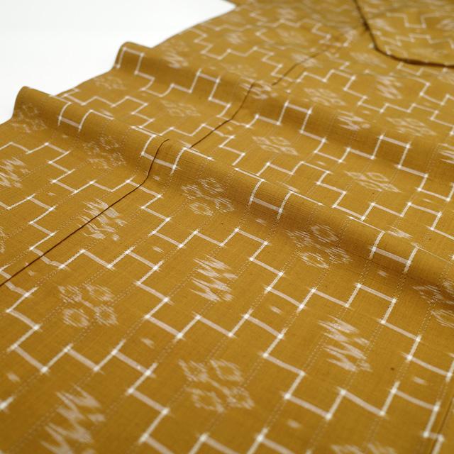 本場琉球かすり 紬 袷 着物 沖縄県 手織り 山吹茶色 琉球絣 カジュアル