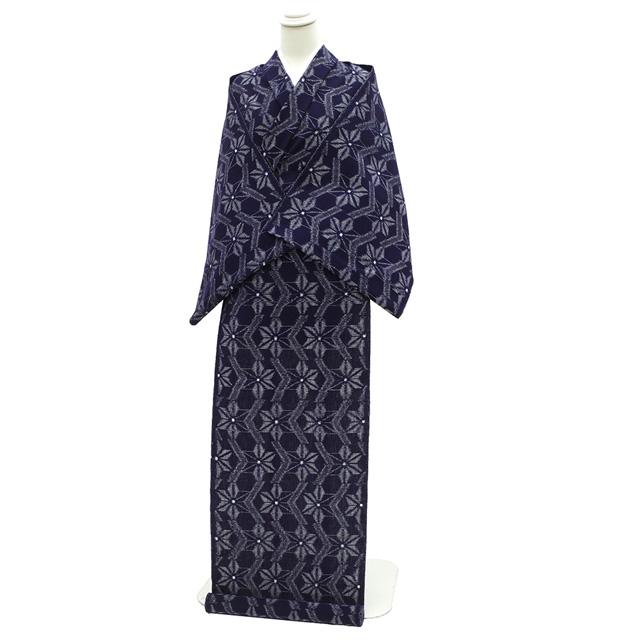 本場久留米絣 着物 着尺 反物 木綿 綿紬 手織り 藍染 濃藍地 ネイビー