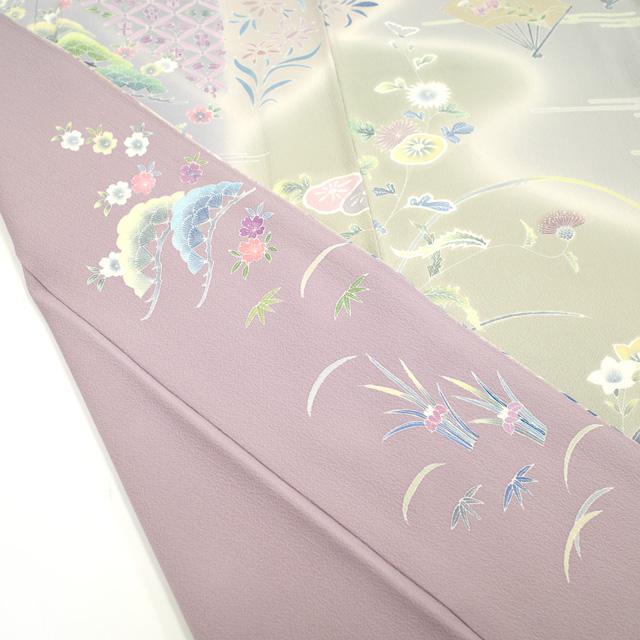 訪問着 袷 着物 四代目 上野眞 京友禅 手染め 淡紫 グレー 二代目 上野