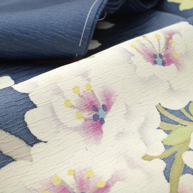 訪問着 着物 未使用 フォーマル 正絹 袷 手描き友禅 ブルーグレー 桜