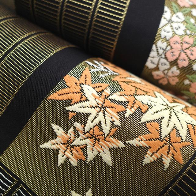 袋帯 フォーマル 未使用 山口美術織物 正絹 唐織 金銀糸 黒 四季の花