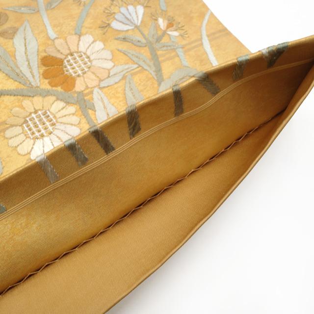 袋帯 未使用 フォーマル 正絹 手刺繍 蘇州刺繍 引箔地 金色地 菊 草花