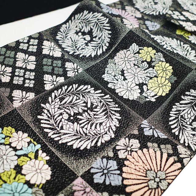 袋帯 未使用 フォーマル 正絹 唐織 京都 西陣 金銀糸 黒 黒銀地 市松