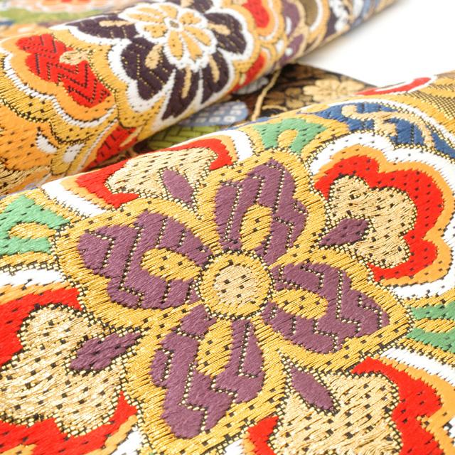 袋帯 有職華飾錦文 黒地 ブラック 菊 華文 花七宝 桐 古典柄 多色 金糸