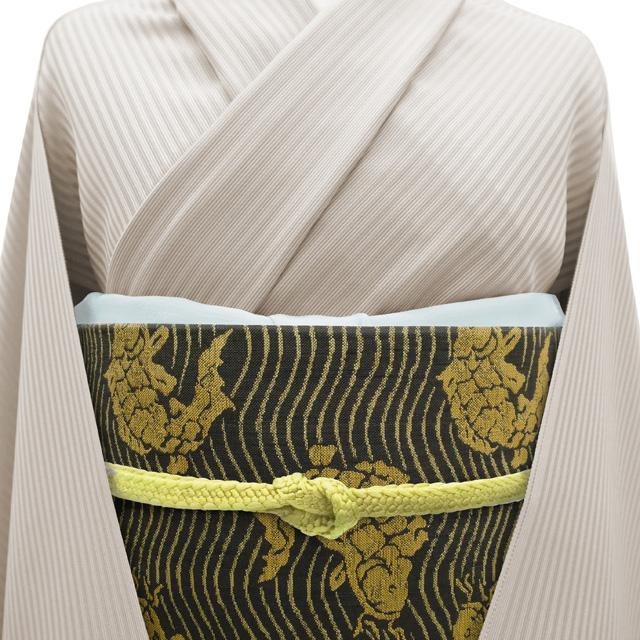 袋帯 京都 名門 西陣 勝山織物 かつやま 手織り 正絹 紬 黒地 ブラック