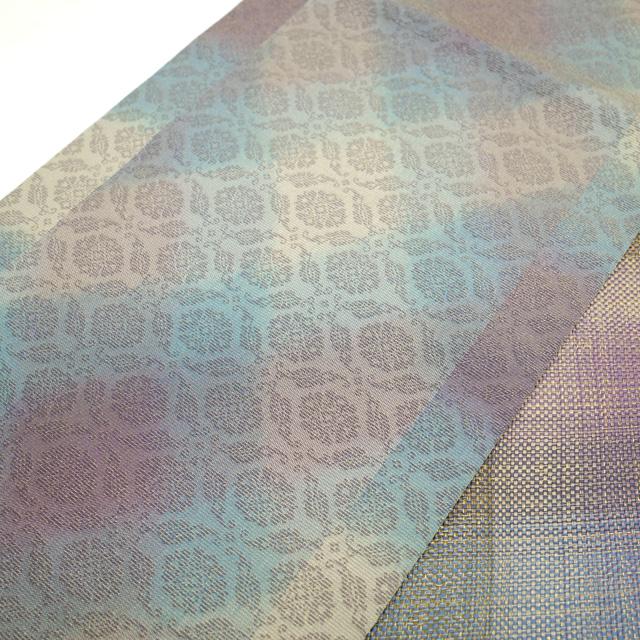 袋帯 京都 西陣 全通 組織 組み織り 手組み 上質 金糸 紫 青 鶯色