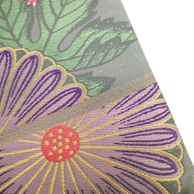 袋帯 京都 西陣 帯屋捨松 正絹 金糸 グレー 安政菊紋 菊 上質な帯地