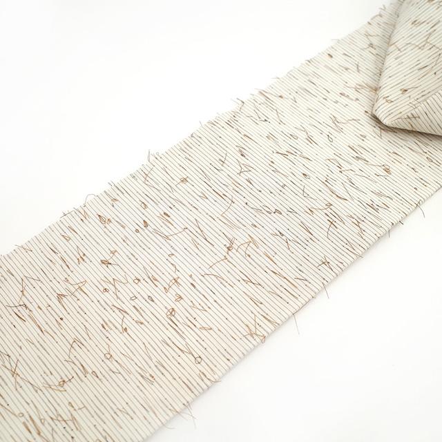 名古屋帯 九寸 正絹 全通 網織紬 ひげ紬 民芸 手織り ナチュラル