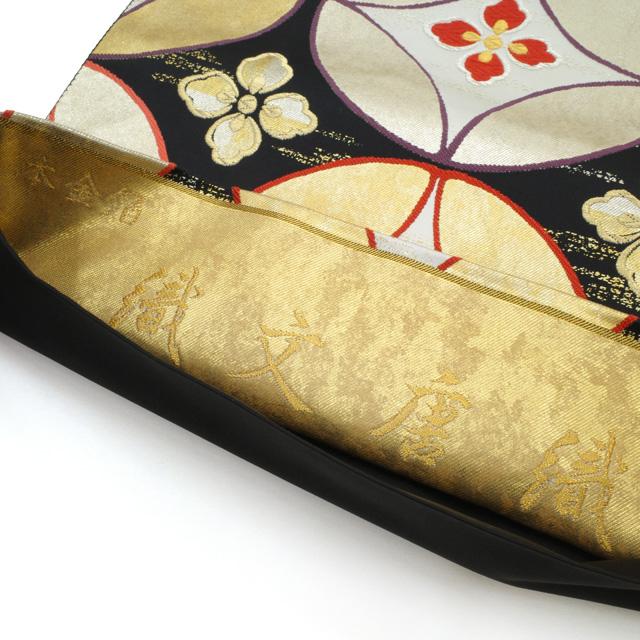 袋帯 京都 西陣 となみ織物 となみ帯 正絹 本金箔 織文唐織 花七宝 金