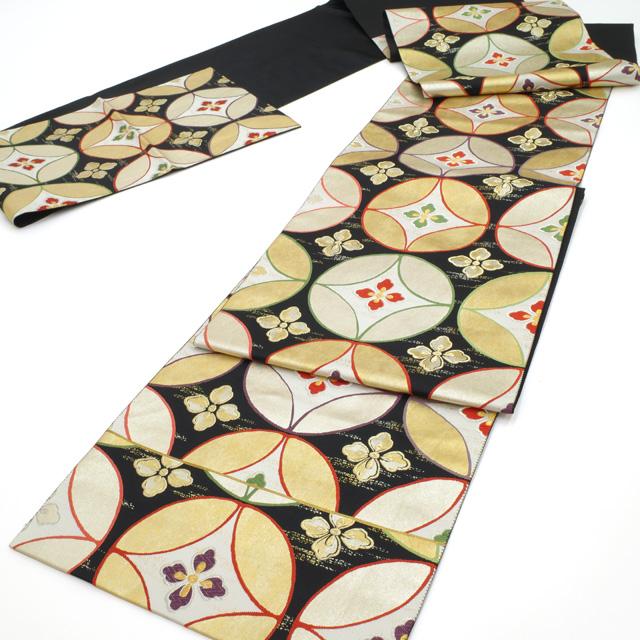 袋帯 京都 西陣 となみ織物 となみ帯 正絹 本金箔 織文唐織 花七宝 金