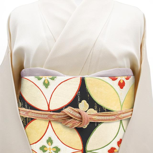 袋帯 京都 西陣 となみ織物 となみ帯 正絹 本金箔 織文唐織 花七宝 金