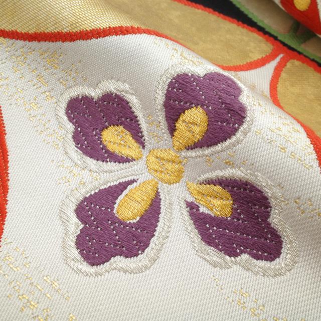 袋帯 京都 西陣 となみ織物 となみ帯 正絹 本金箔 織文唐織 花七宝 金