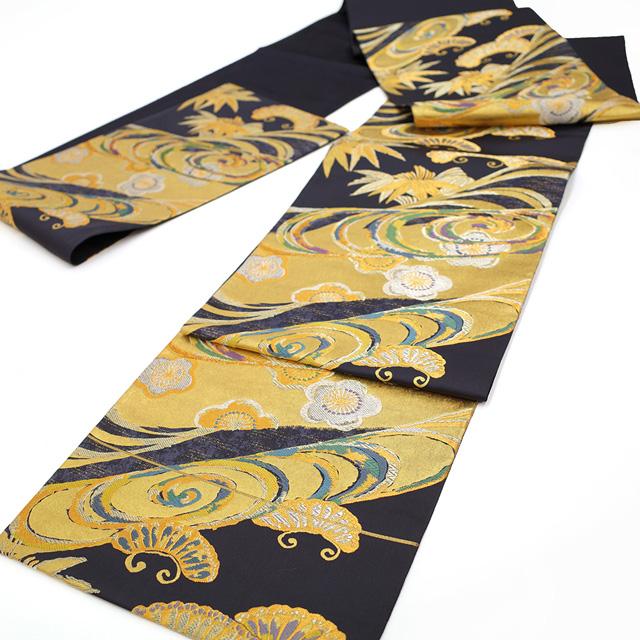 袋帯 京都 西陣 となみ織物 となみ帯 正絹 国風錦 本金箔 青褐色