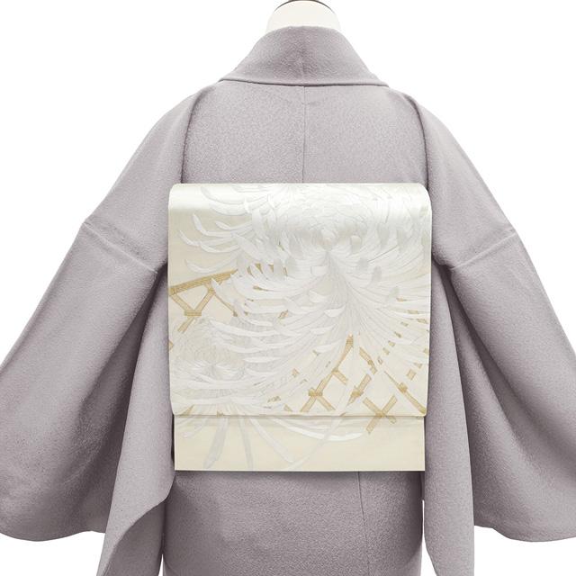 袋帯 フォーマル 未使用 正絹 手刺繍 金糸 銀箔地 ホワイトシルバー