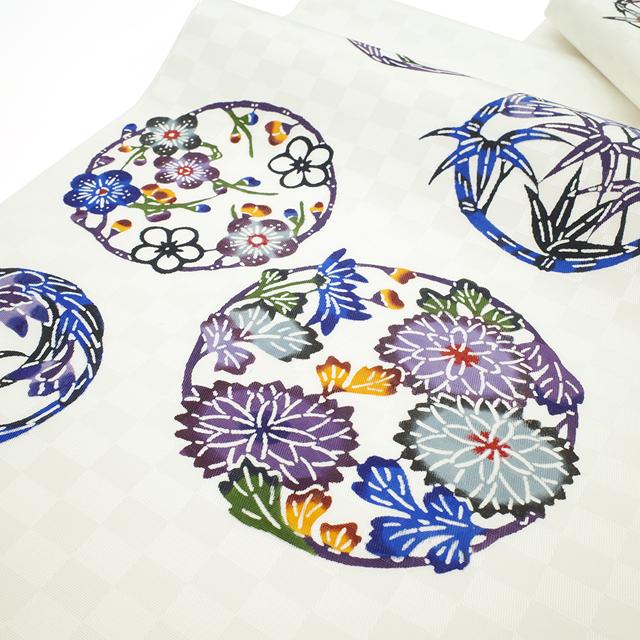 名古屋帯 九寸 沖縄県 本場琉球 紅型 琉球紅型研究所 藍型 正絹 オフ