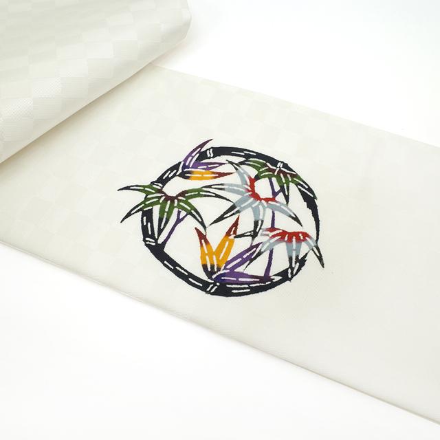 名古屋帯 九寸 沖縄県 本場琉球 紅型 琉球紅型研究所 藍型 正絹 オフ