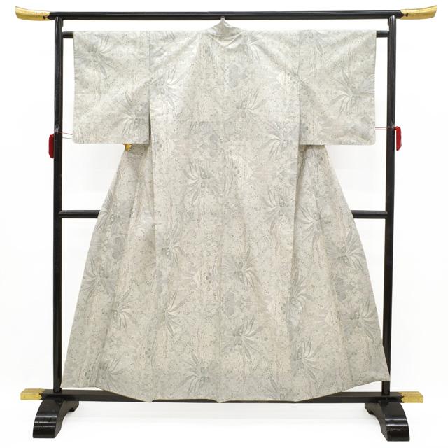 本場大島紬 着物 未使用 正絹 白大島 白泥染 大島紬 12マルキ 草花