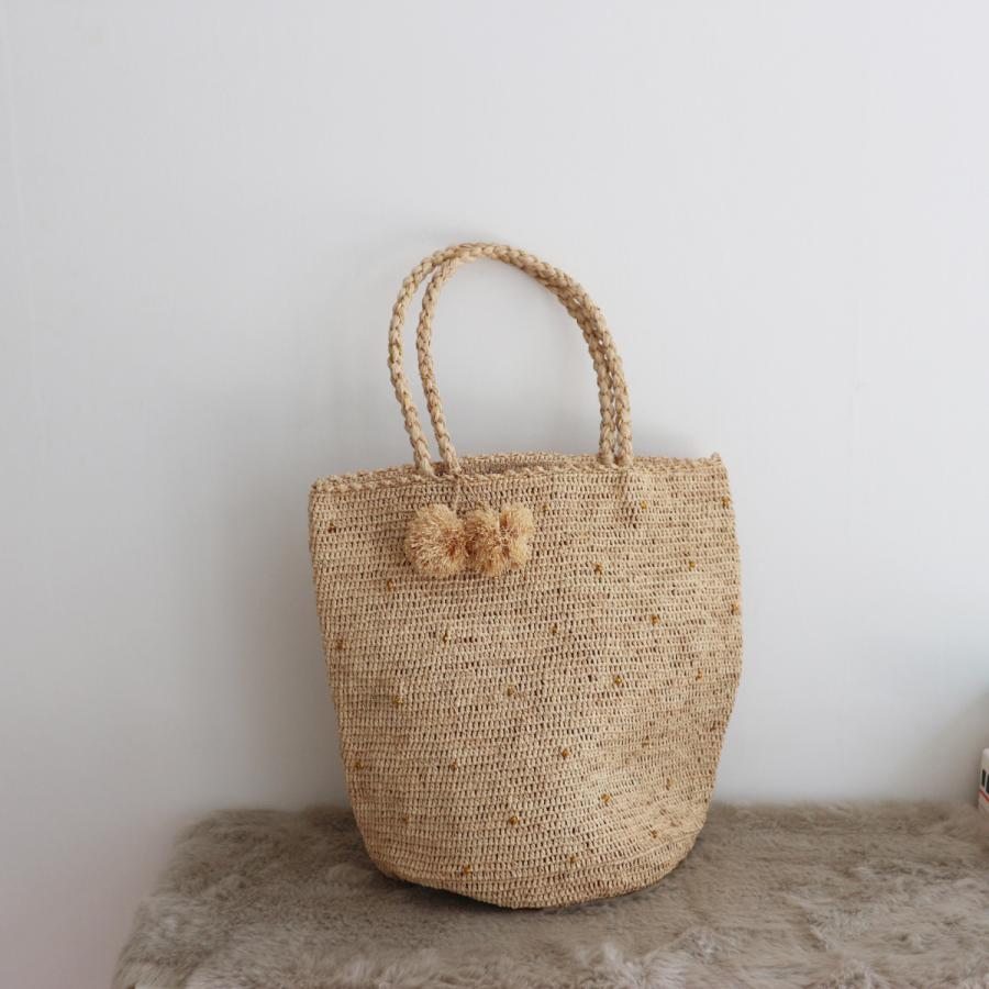 フランス ObiObi paris ラフィアバッグ L ナチュラル ゴールドドット