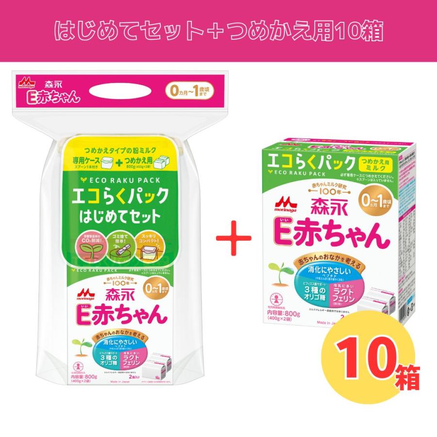 E赤ちゃん 森永 エコらくパック 【はじめてセット ＋ つめかえ用 10箱