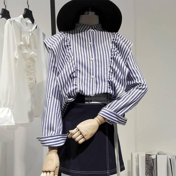 レディース トップス シャツ 襟なし バンドカラー スタンドカラー