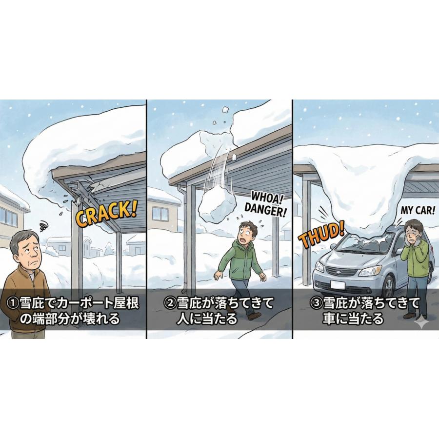 新発想！雪庇落とし【ナイアガラカット(カーポート用)】滝の様に雪を