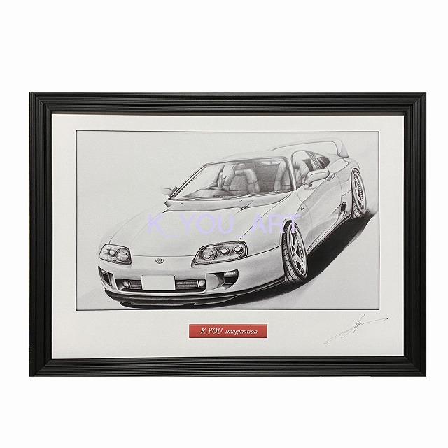 トヨタ TOYOTA スープラA80 【鉛筆画】名車 旧車 イラスト A4サイズ 額