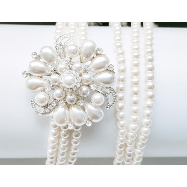パール ネックレス 冠婚葬祭 フォーマル 3連 ブローチ レディース 入学
