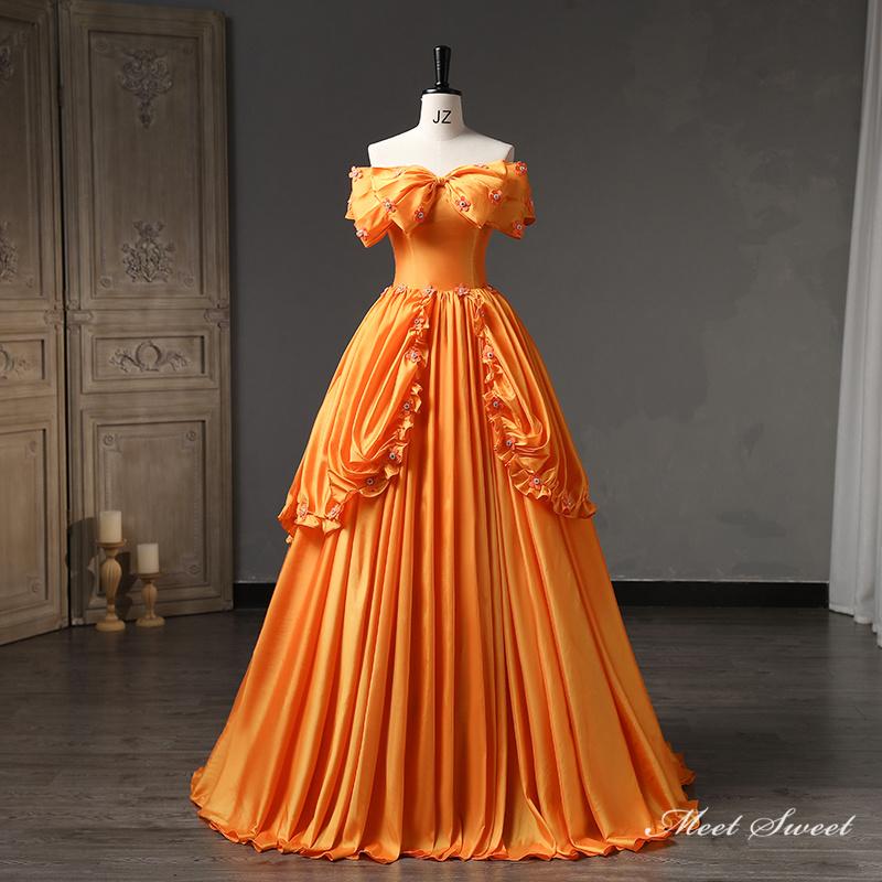 カラードレス オレンジ オフショルダー ロングドレス 結婚式 二次会