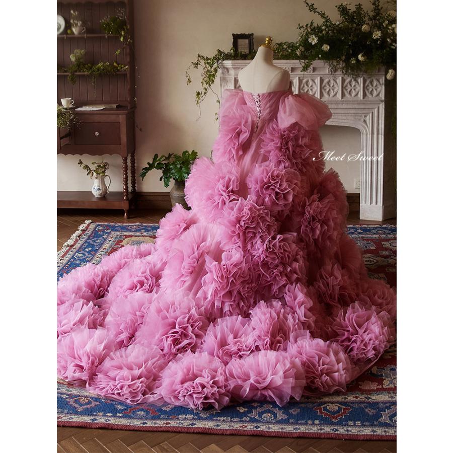 カラードレス プリンセスライン ピンク フリル ロングドレス