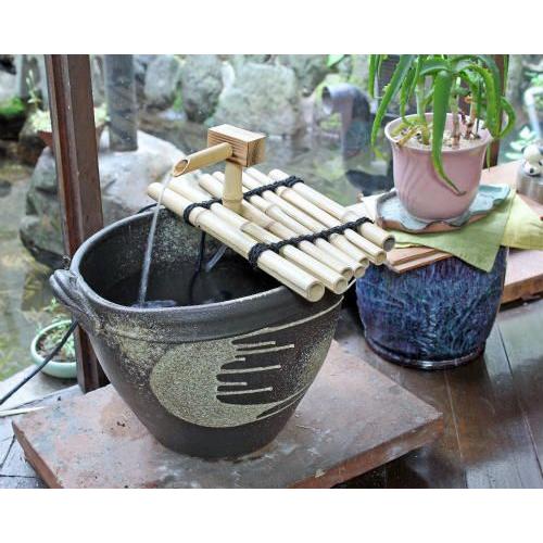 ポイント5倍]信楽焼 循環式 つくばい 電動 窯肌 耳付き 蹲 水琴窟 陶器