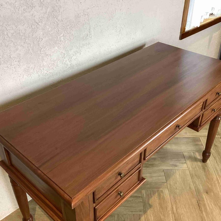 アンティーク調 マホガニー 書斎机 作業机 デスク テーブル ダーク