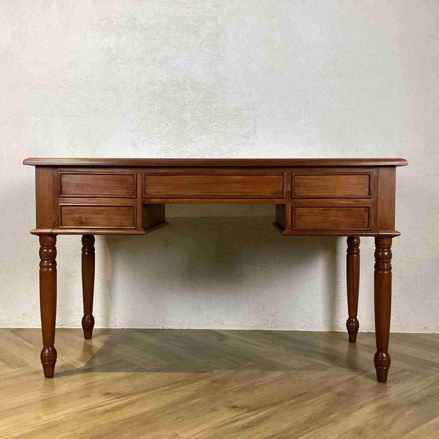 アンティーク調 マホガニー 書斎机 作業机 デスク テーブル ダーク