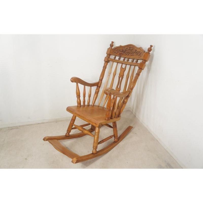 アンティーク調 マホガニー無垢材 ロッキングチェア 装飾彫刻