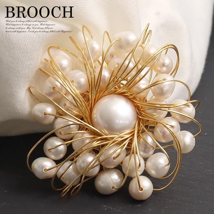 パール ブローチ 天然淡水真珠 お洒落 スカーフピン 結婚式 お呼ばれ