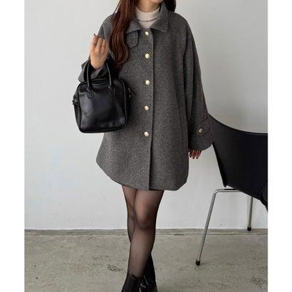 カラウティア callautia ゴールドボタンミドルコート （ダークグレー