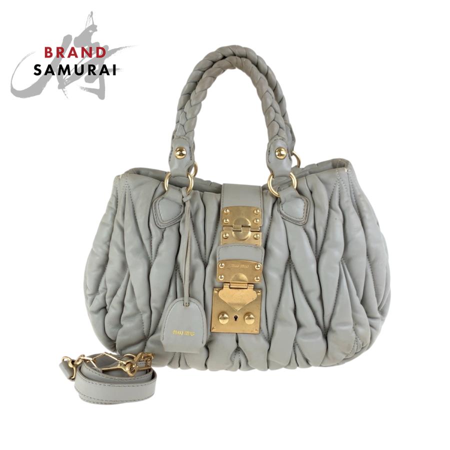 miu miu（ミュウミュウ） マテラッセ グレー ゴールド金具 レザー