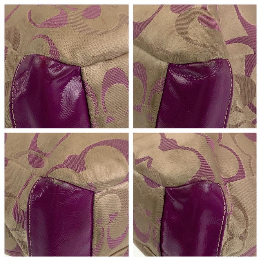 COACH（コーチ） シグネチャー ベージュ パープル 紫 シルバー金具