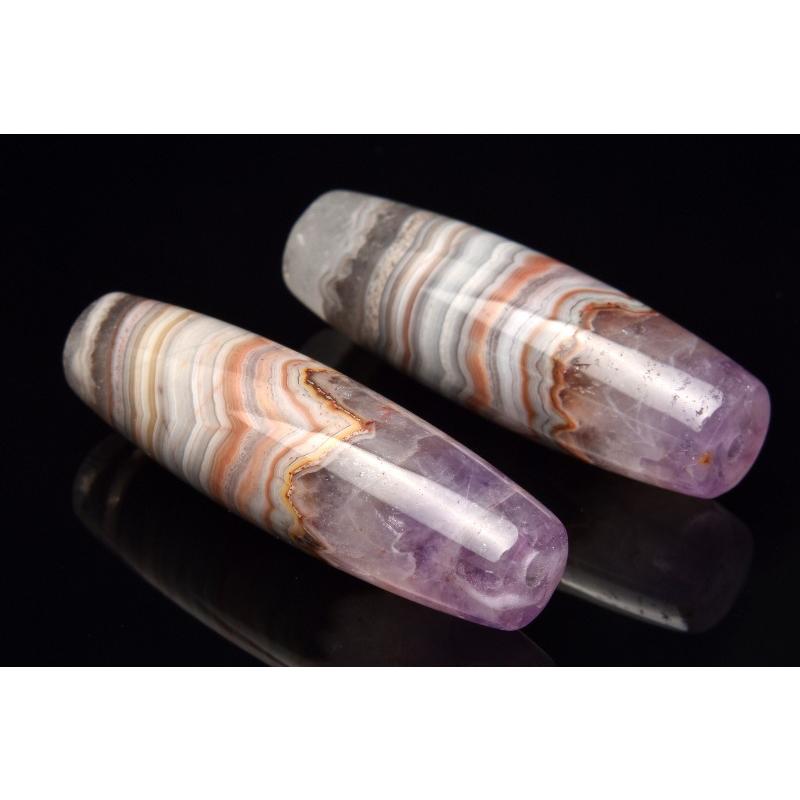 アメジスト＆クレイジーレースアゲート共生 43-46x12-15mm 天珠(貫通穴