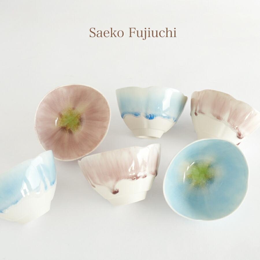 藤内紗恵子】作家 Saeko Fujiuchi 花 楕円 小鉢 ガラス釉 磁器 手作り