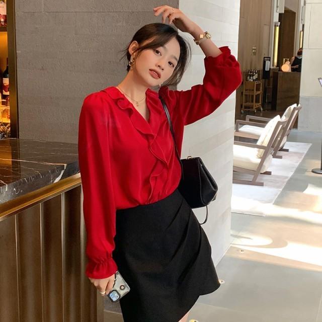 フリルブラウス ブラウス レディース トップス 長袖 春秋 フリル