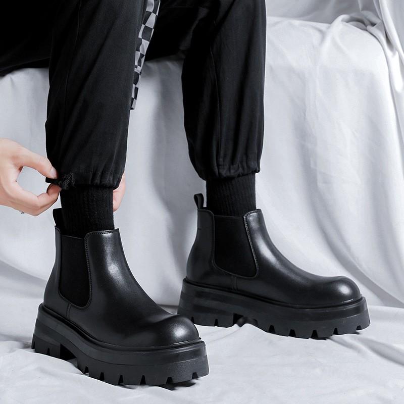 boozd メンズ 10cm身長アップ シークレットブーツ 厚底 革 レザー