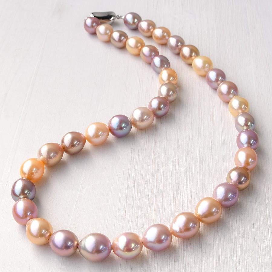 マルチカラー 11mm バロック 淡水真珠 ネックレス ナチュラルカラー