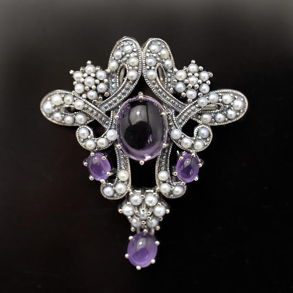 碌山 アメジスト シードパール ブローチペンダント アメジストが