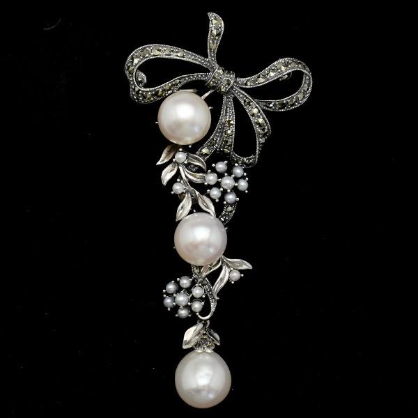 碌山 パール リボン ブローチペンダント バロック真珠やシードパールを