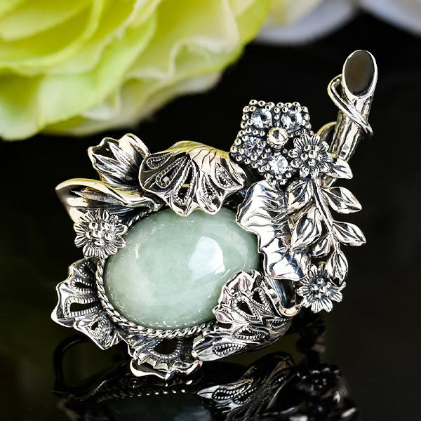 碌山 ウィリアムモリス ルリハコベ 翡翠 ブローチペンダント 国内唯一