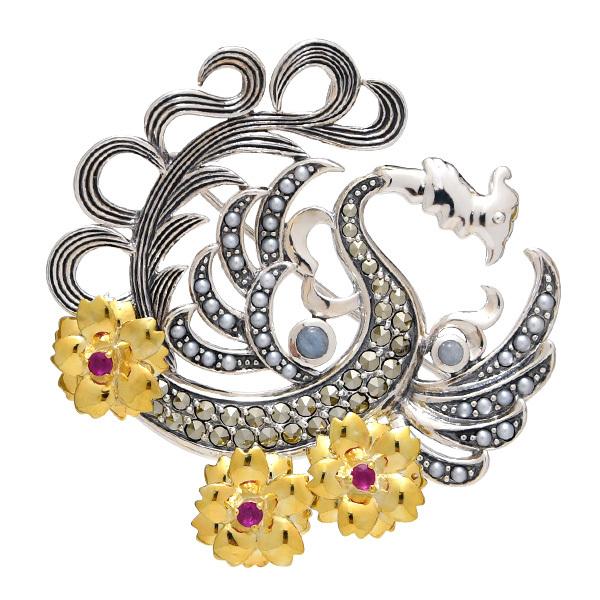 碌山 ルビー シードパール 鳳凰 ブローチペンダント 小粋に魅せる大人